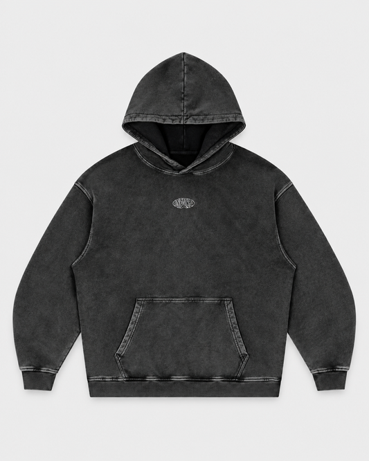 Studio Washed Hoodie, front on light grey