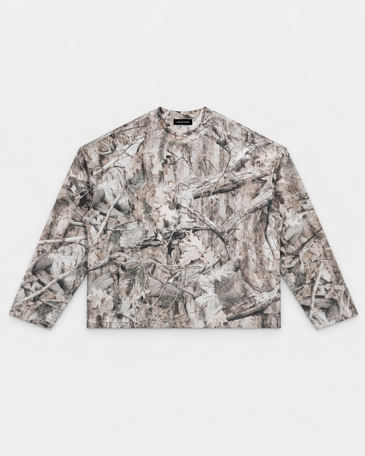 Unisex Tree Camo Waffle T-Shirt on light grey studio background